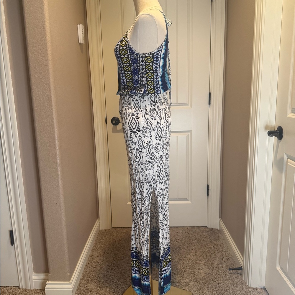 Allison Joy Navy and White Geometric Maxi Dress - Picture 2 of 4